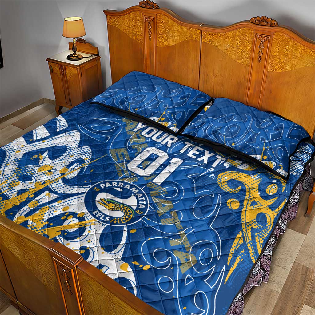 Personalized Parramatta Eels Rugby Quilt Bed Set Urban Street Graffiti Style - Distressed Splatter Elements