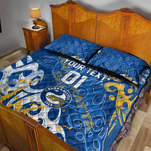 Personalized Parramatta Eels Rugby Quilt Bed Set Urban Street Graffiti Style - Distressed Splatter Elements