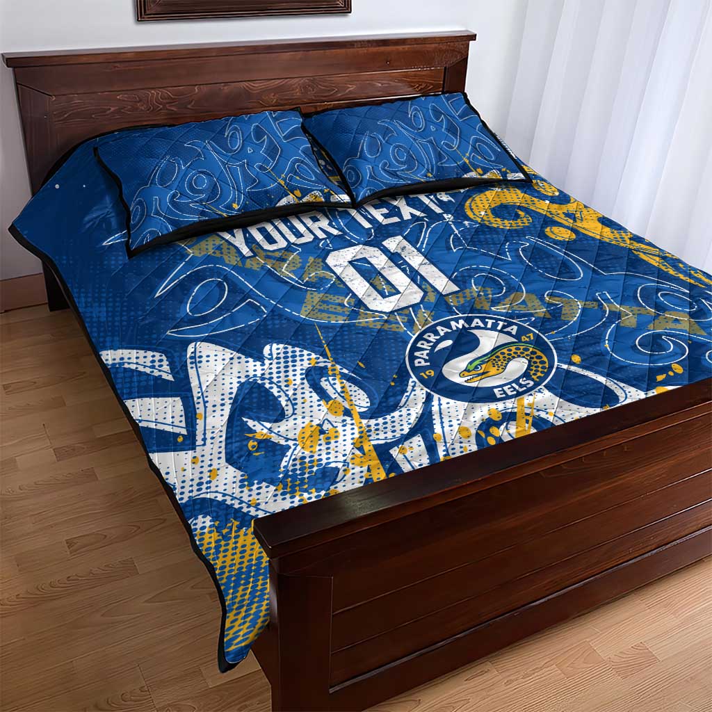 Personalized Parramatta Eels Rugby Quilt Bed Set Urban Street Graffiti Style - Distressed Splatter Elements