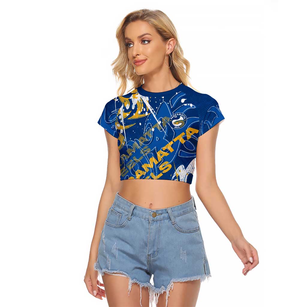 Personalized Parramatta Eels Rugby Raglan Cropped T Shirt Urban Street Graffiti Style - Distressed Splatter Elements