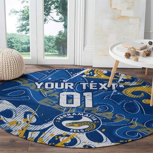 Personalized Parramatta Eels Rugby Round Carpet Urban Street Graffiti Style - Distressed Splatter Elements