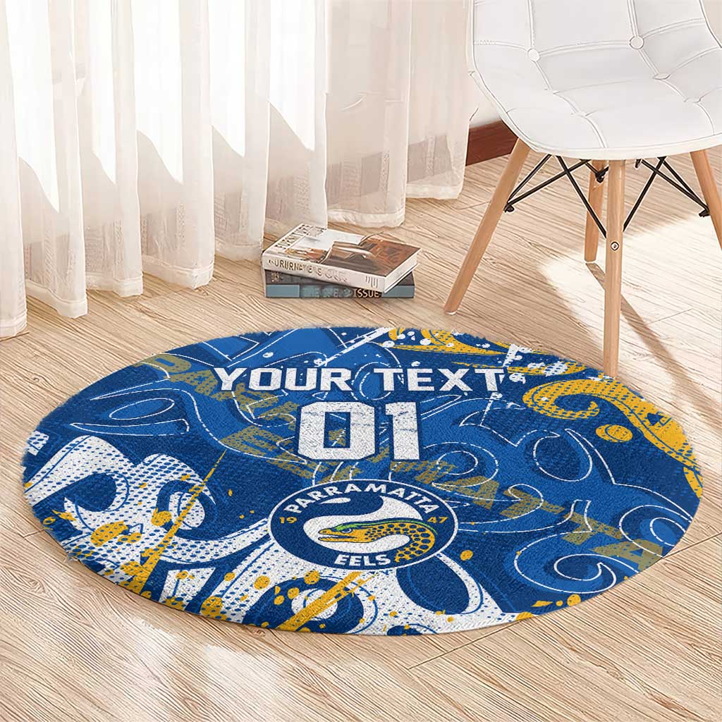 Personalized Parramatta Eels Rugby Round Carpet Urban Street Graffiti Style - Distressed Splatter Elements