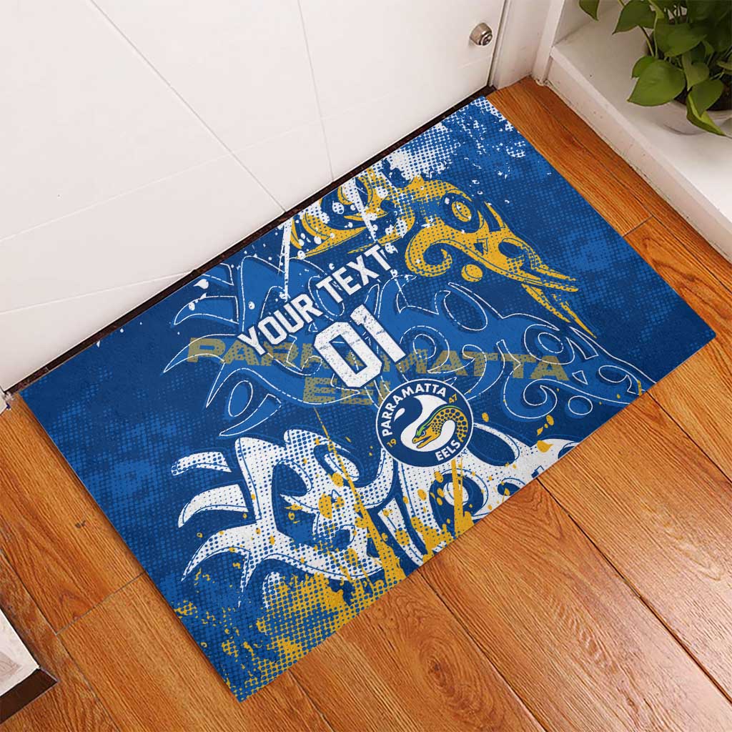 Personalized Parramatta Eels Rugby Rubber Doormat Urban Street Graffiti Style - Distressed Splatter Elements