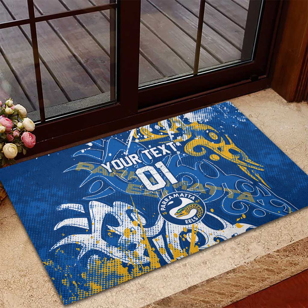 Personalized Parramatta Eels Rugby Rubber Doormat Urban Street Graffiti Style - Distressed Splatter Elements