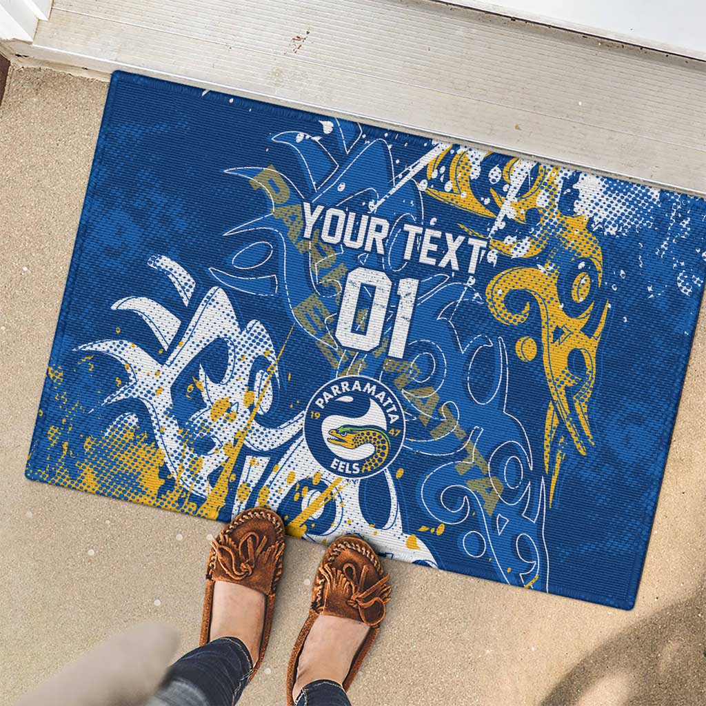 Personalized Parramatta Eels Rugby Rubber Doormat Urban Street Graffiti Style - Distressed Splatter Elements