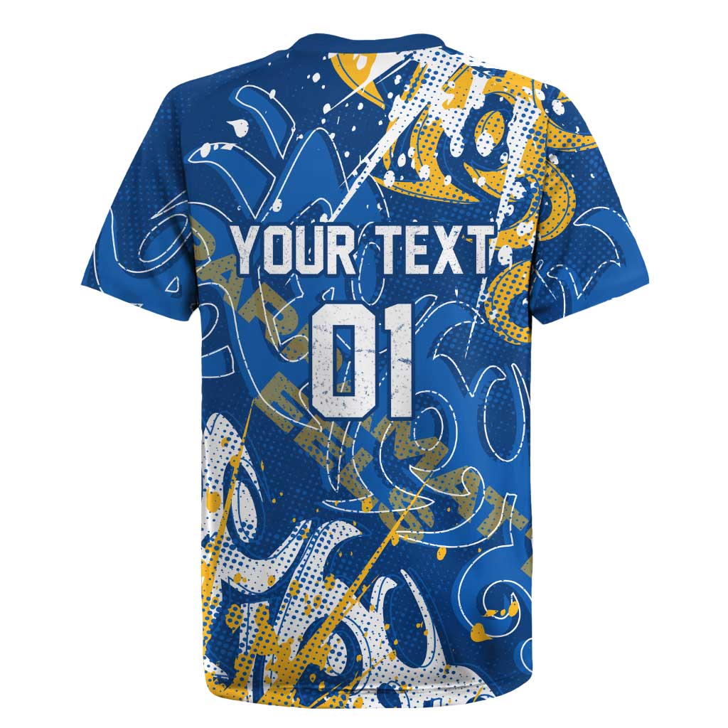 Personalized Parramatta Eels Rugby Rugby Jersey Urban Street Graffiti Style - Distressed Splatter Elements