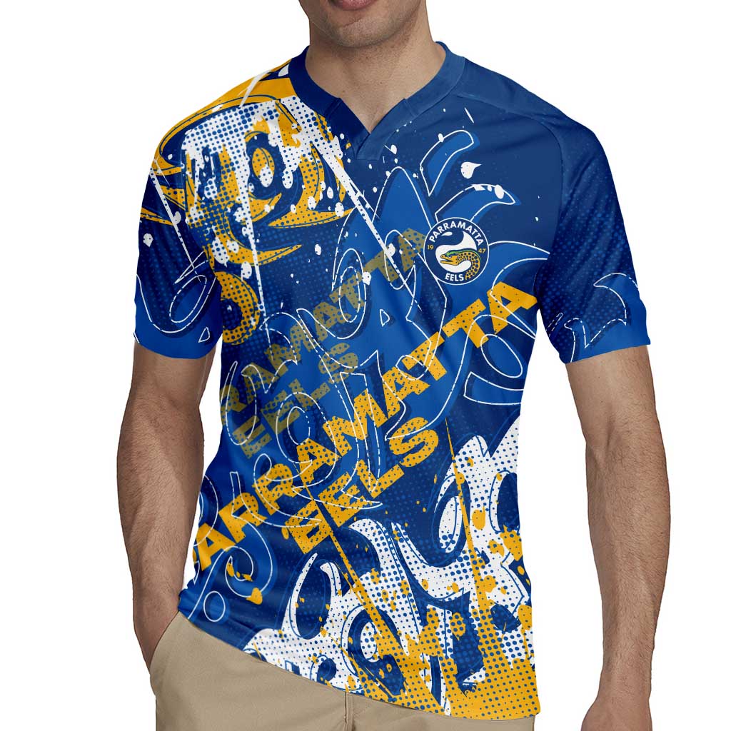 Personalized Parramatta Eels Rugby Rugby Jersey Urban Street Graffiti Style - Distressed Splatter Elements