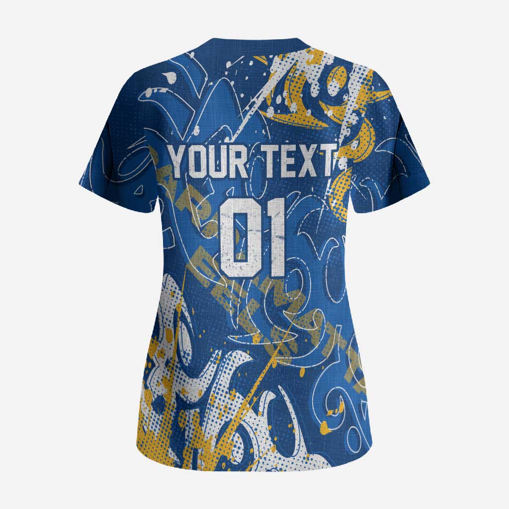 Personalized Parramatta Eels Rugby Scrub Top Urban Street Graffiti Style - Distressed Splatter Elements