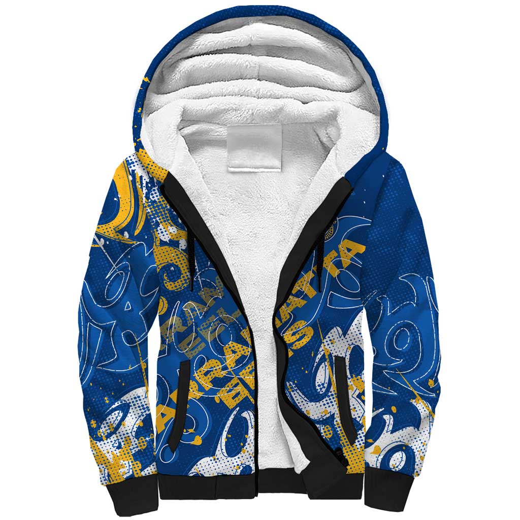 Personalized Parramatta Eels Rugby Sherpa Hoodie Urban Street Graffiti Style - Distressed Splatter Elements