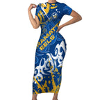 Personalized Parramatta Eels Rugby Short Sleeve Bodycon Dress Urban Street Graffiti Style - Distressed Splatter Elements
