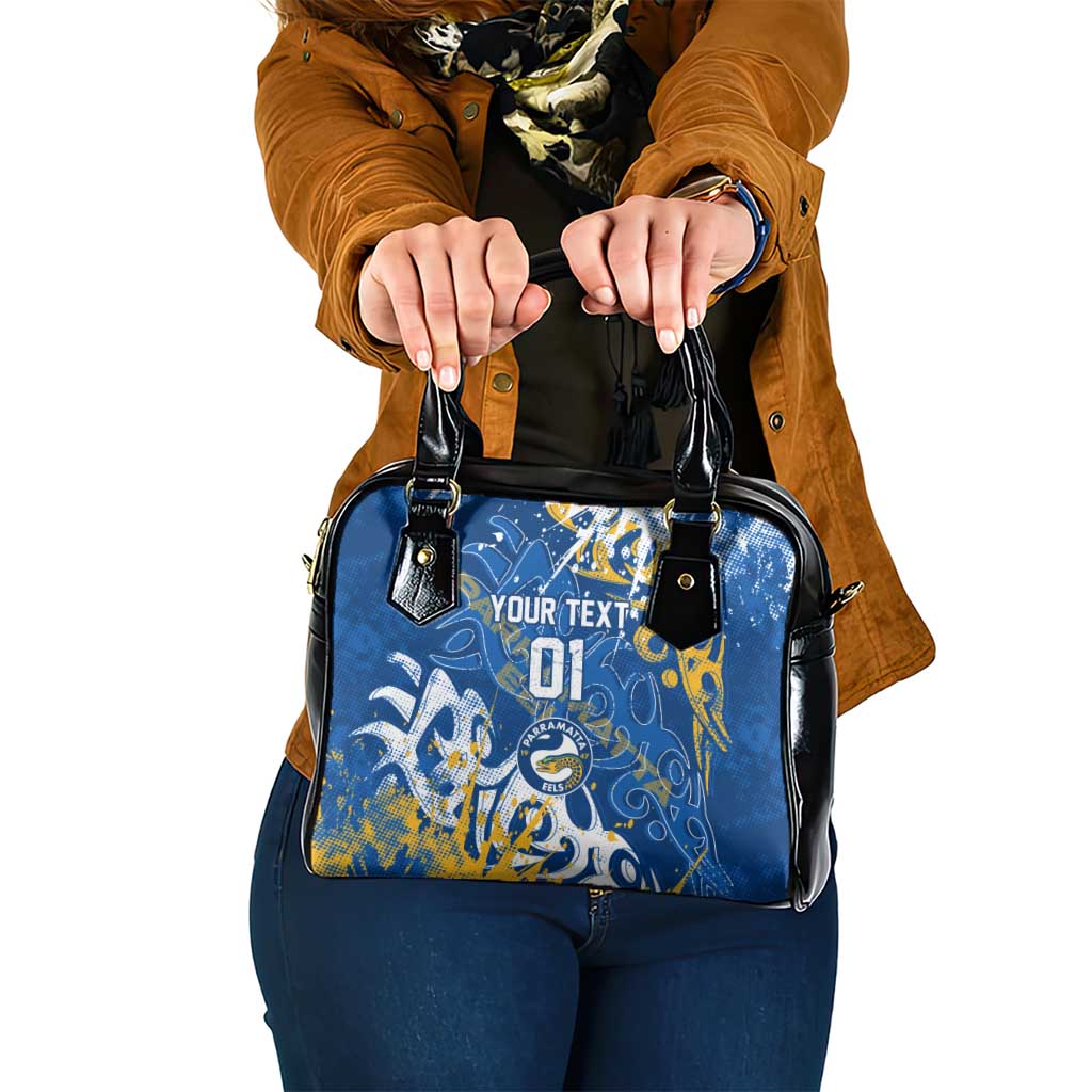 Personalized Parramatta Eels Rugby Shoulder Handbag Urban Street Graffiti Style - Distressed Splatter Elements