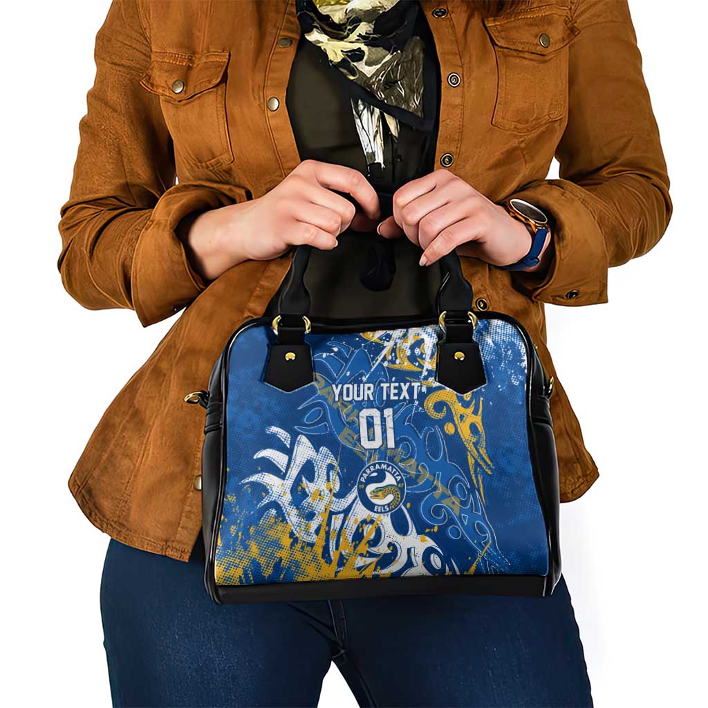 Personalized Parramatta Eels Rugby Shoulder Handbag Urban Street Graffiti Style - Distressed Splatter Elements