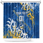Personalized Parramatta Eels Rugby Shower Curtain Urban Street Graffiti Style - Distressed Splatter Elements