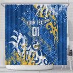 Personalized Parramatta Eels Rugby Shower Curtain Urban Street Graffiti Style - Distressed Splatter Elements