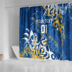 Personalized Parramatta Eels Rugby Shower Curtain Urban Street Graffiti Style - Distressed Splatter Elements