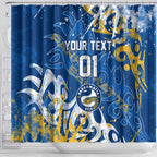 Personalized Parramatta Eels Rugby Shower Curtain Urban Street Graffiti Style - Distressed Splatter Elements