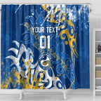 Personalized Parramatta Eels Rugby Shower Curtain Urban Street Graffiti Style - Distressed Splatter Elements