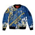 Personalized Parramatta Eels Rugby Sleeve Zip Bomber Jacket Urban Street Graffiti Style - Distressed Splatter Elements