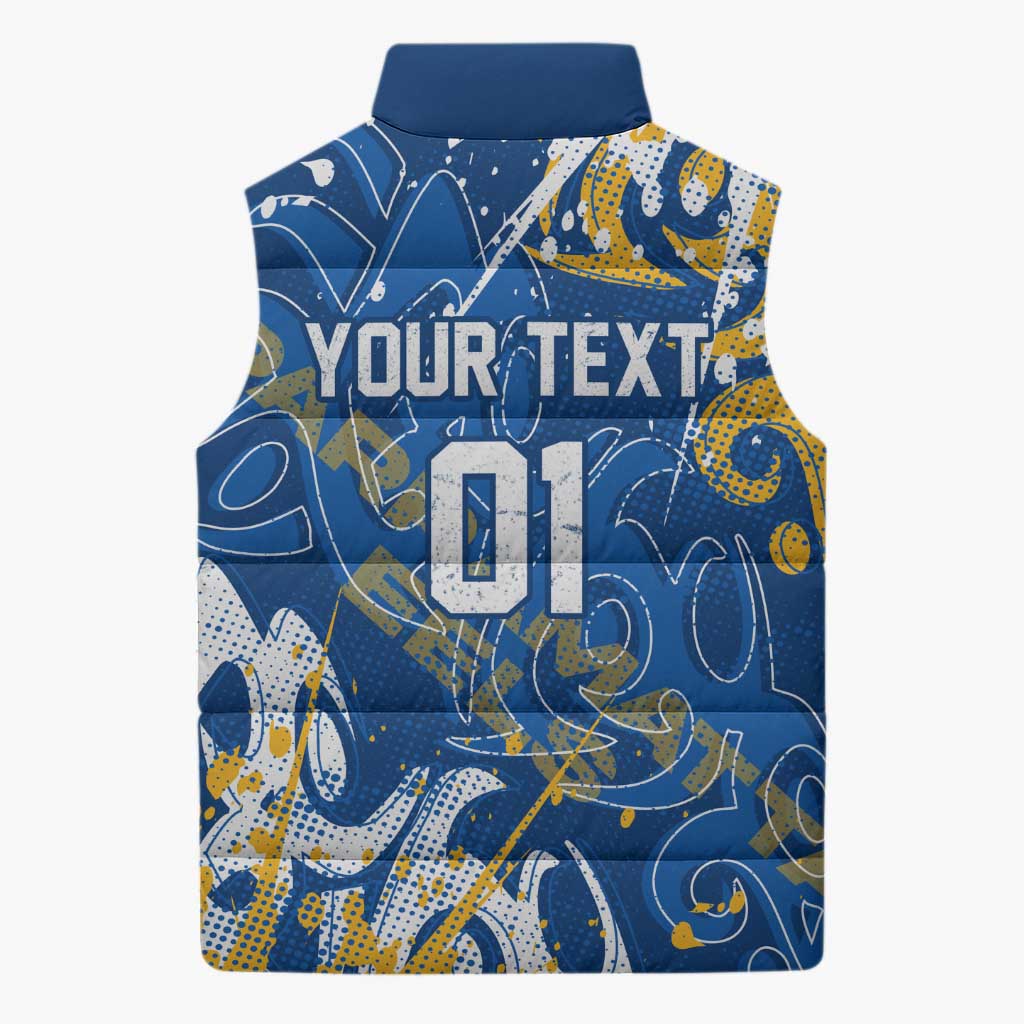 Personalized Parramatta Eels Rugby Sleeveless Puffer Jacket Urban Street Graffiti Style - Distressed Splatter Elements