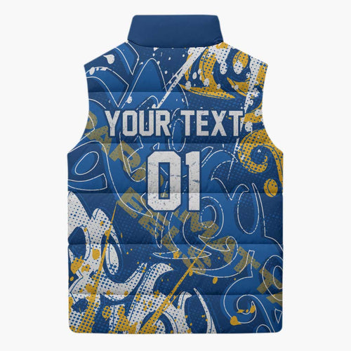 Personalized Parramatta Eels Rugby Sleeveless Puffer Jacket Urban Street Graffiti Style - Distressed Splatter Elements