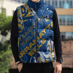 Personalized Parramatta Eels Rugby Sleeveless Puffer Jacket Urban Street Graffiti Style - Distressed Splatter Elements