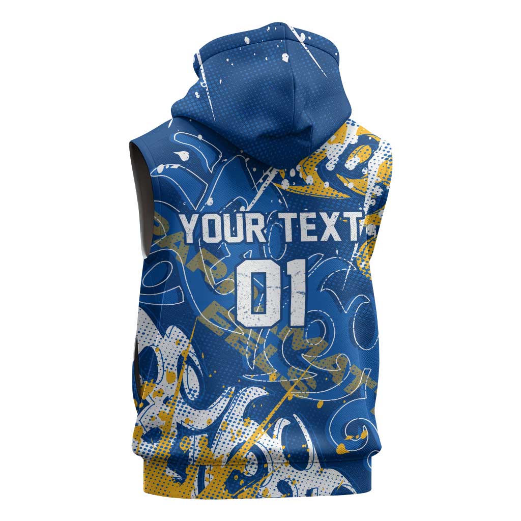 Personalized Parramatta Eels Rugby Sleeveless Zip Hoodie Urban Street Graffiti Style - Distressed Splatter Elements