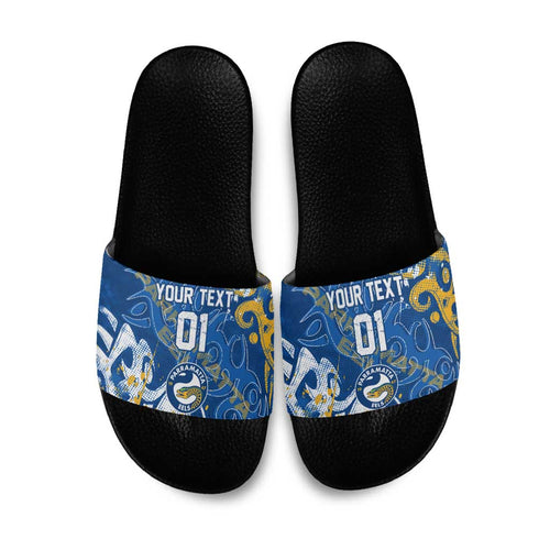 Personalized Parramatta Eels Rugby Slide Sandals Urban Street Graffiti Style - Distressed Splatter Elements