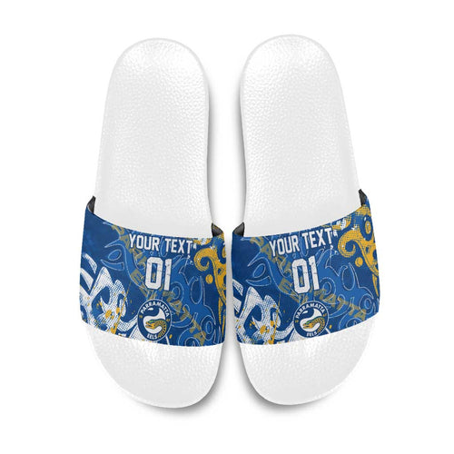 Personalized Parramatta Eels Rugby Slide Sandals Urban Street Graffiti Style - Distressed Splatter Elements