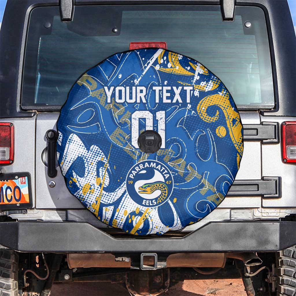 Personalized Parramatta Eels Rugby Spare Tire Cover Urban Street Graffiti Style - Distressed Splatter Elements