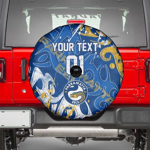 Personalized Parramatta Eels Rugby Spare Tire Cover Urban Street Graffiti Style - Distressed Splatter Elements