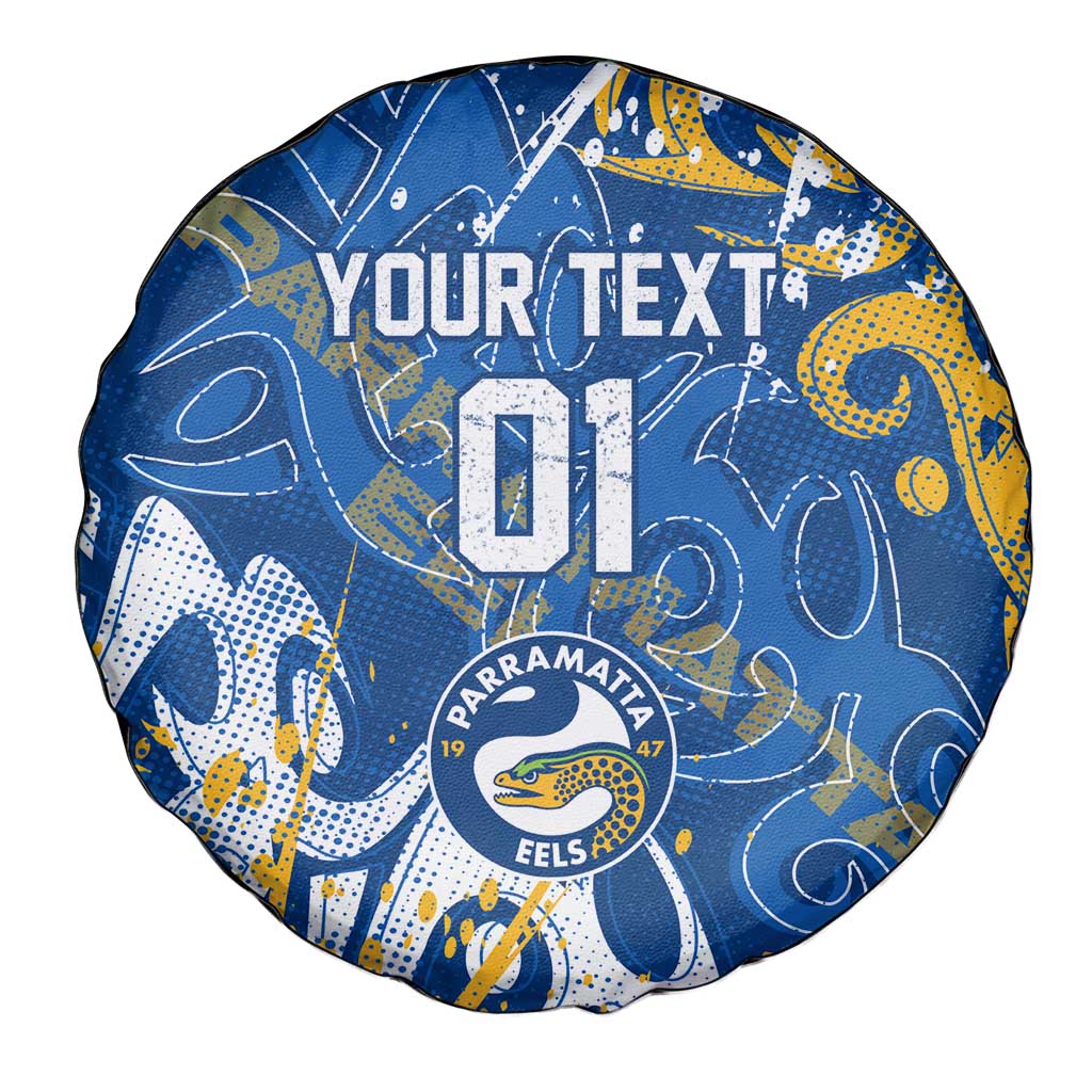 Personalized Parramatta Eels Rugby Spare Tire Cover Urban Street Graffiti Style - Distressed Splatter Elements