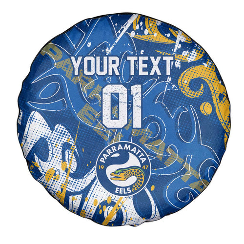 Personalized Parramatta Eels Rugby Spare Tire Cover Urban Street Graffiti Style - Distressed Splatter Elements