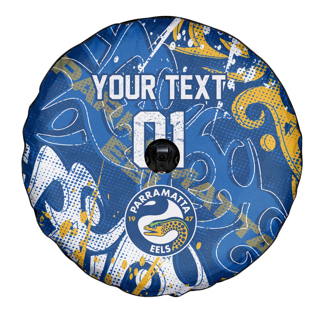 Personalized Parramatta Eels Rugby Spare Tire Cover Urban Street Graffiti Style - Distressed Splatter Elements