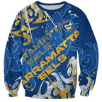 Personalized Parramatta Eels Rugby Sweatshirt Urban Street Graffiti Style - Distressed Splatter Elements