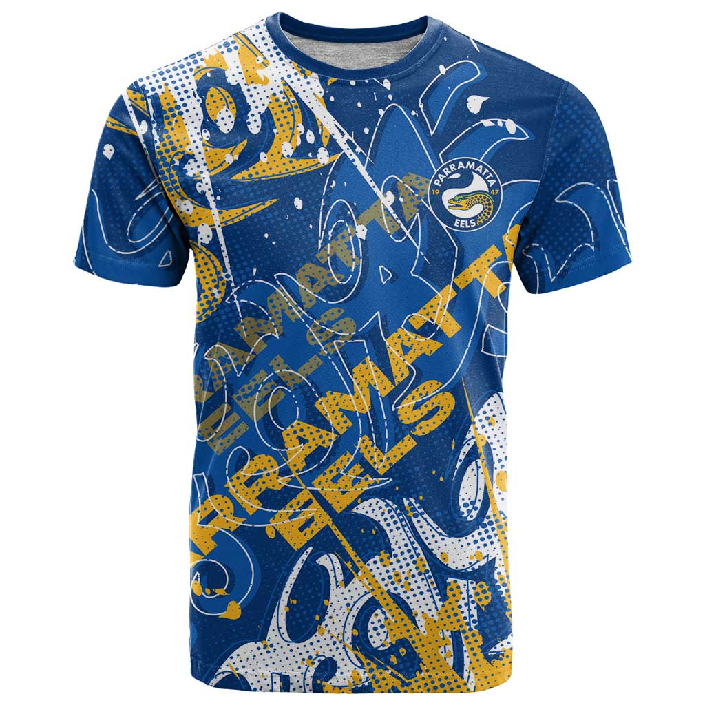 Personalized Parramatta Eels Rugby T Shirt Urban Street Graffiti Style - Distressed Splatter Elements