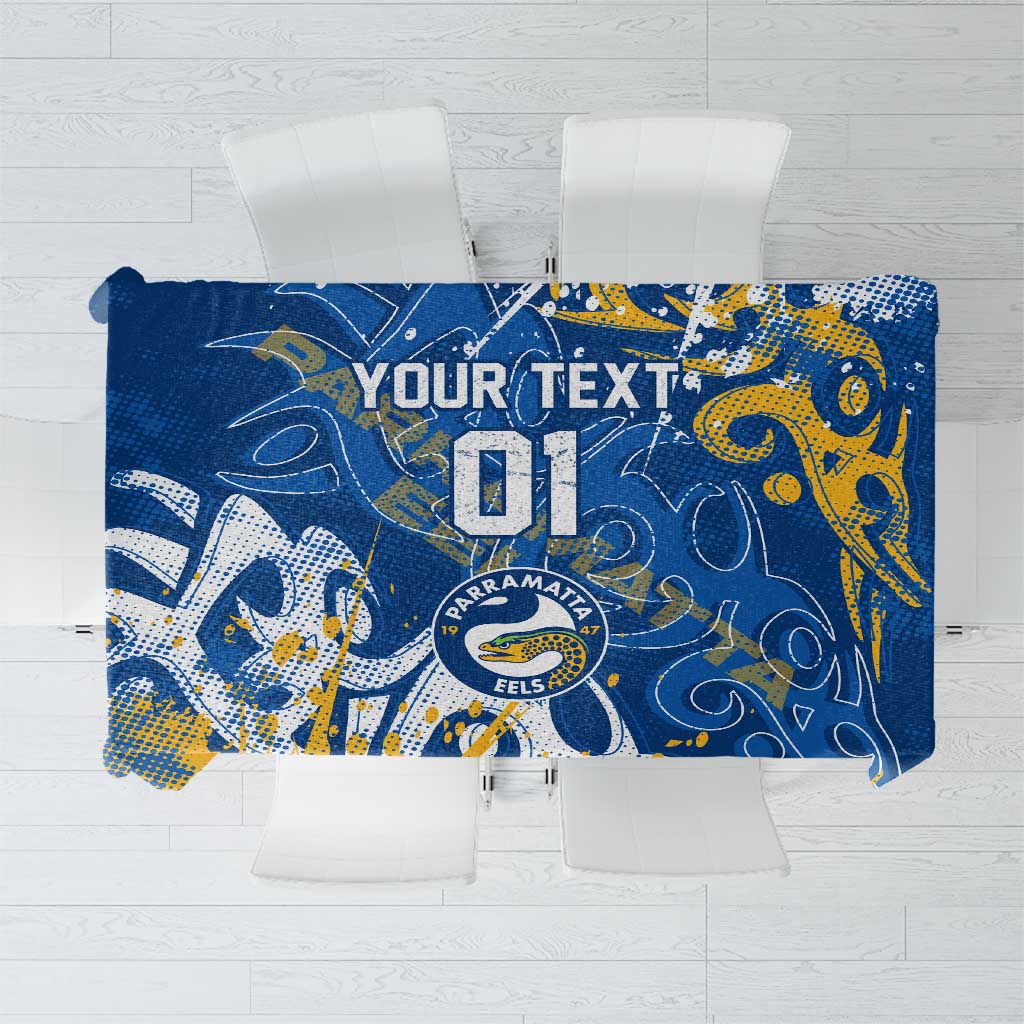 Personalized Parramatta Eels Rugby Tablecloth Urban Street Graffiti Style - Distressed Splatter Elements