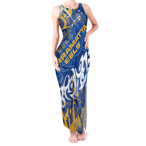 Personalized Parramatta Eels Rugby Tank Maxi Dress Urban Street Graffiti Style - Distressed Splatter Elements