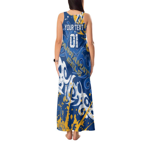 Personalized Parramatta Eels Rugby Tank Maxi Dress Urban Street Graffiti Style - Distressed Splatter Elements