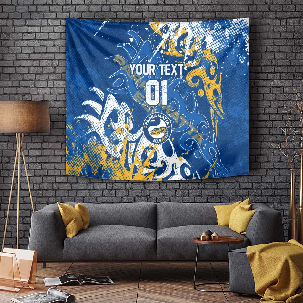 Personalized Parramatta Eels Rugby Tapestry Urban Street Graffiti Style - Distressed Splatter Elements