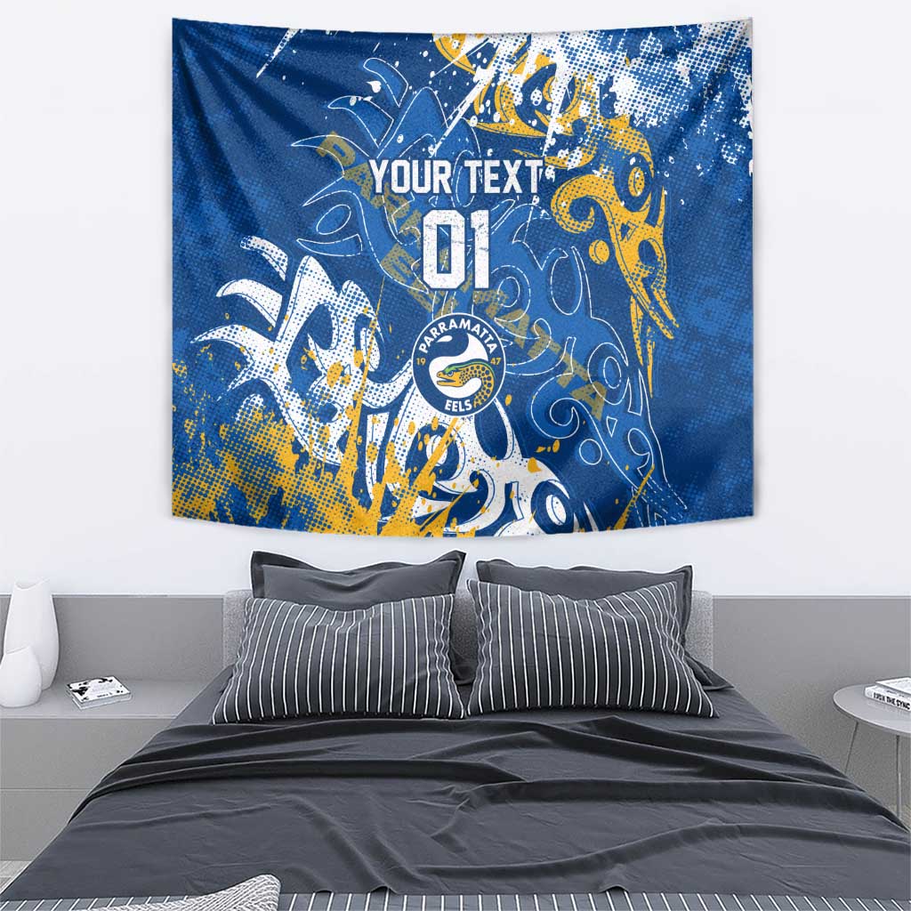 Personalized Parramatta Eels Rugby Tapestry Urban Street Graffiti Style - Distressed Splatter Elements