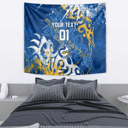 Personalized Parramatta Eels Rugby Tapestry Urban Street Graffiti Style - Distressed Splatter Elements