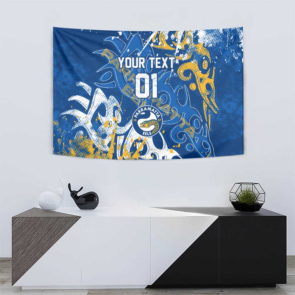 Personalized Parramatta Eels Rugby Tapestry Urban Street Graffiti Style - Distressed Splatter Elements