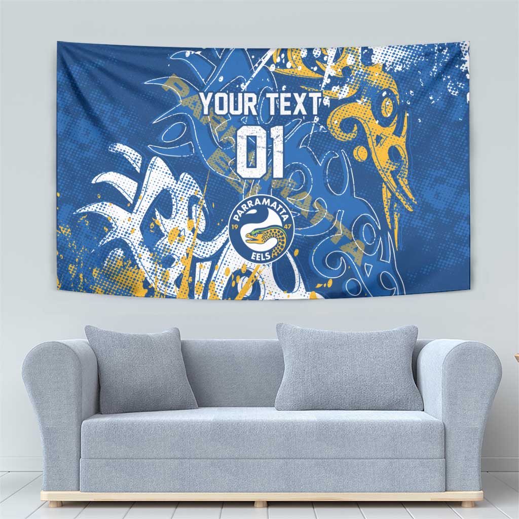 Personalized Parramatta Eels Rugby Tapestry Urban Street Graffiti Style - Distressed Splatter Elements