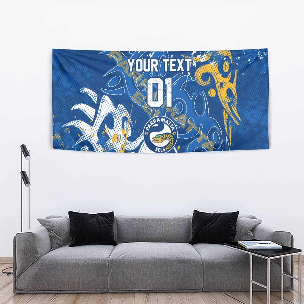 Personalized Parramatta Eels Rugby Tapestry Urban Street Graffiti Style - Distressed Splatter Elements
