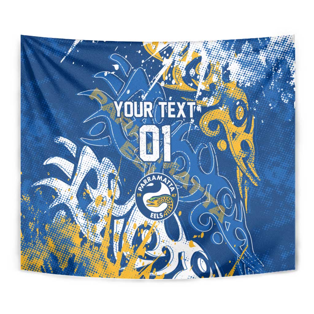 Personalized Parramatta Eels Rugby Tapestry Urban Street Graffiti Style - Distressed Splatter Elements