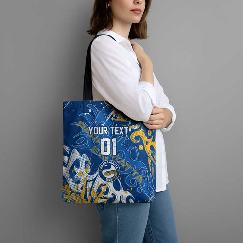 Personalized Parramatta Eels Rugby Tote Bag Urban Street Graffiti Style - Distressed Splatter Elements