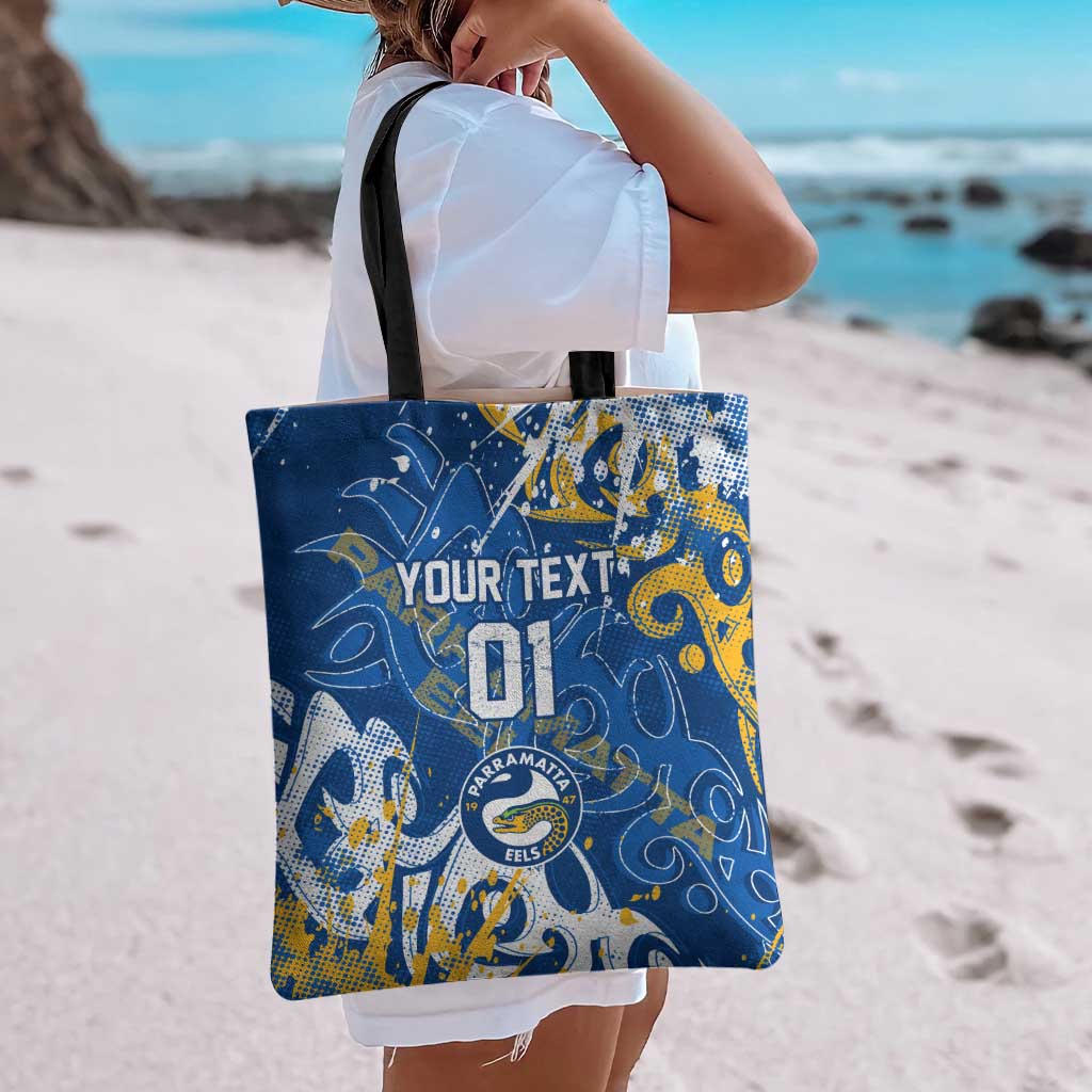 Personalized Parramatta Eels Rugby Tote Bag Urban Street Graffiti Style - Distressed Splatter Elements