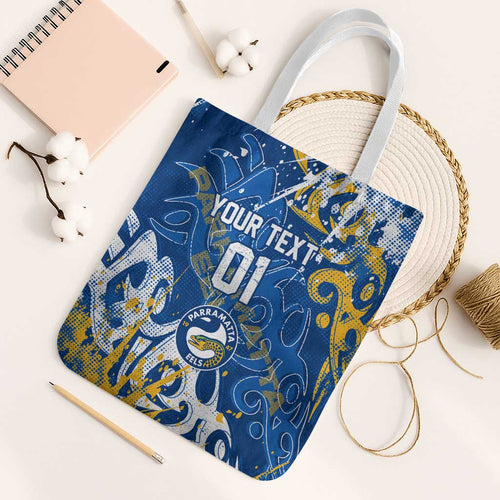 Personalized Parramatta Eels Rugby Tote Bag Urban Street Graffiti Style - Distressed Splatter Elements