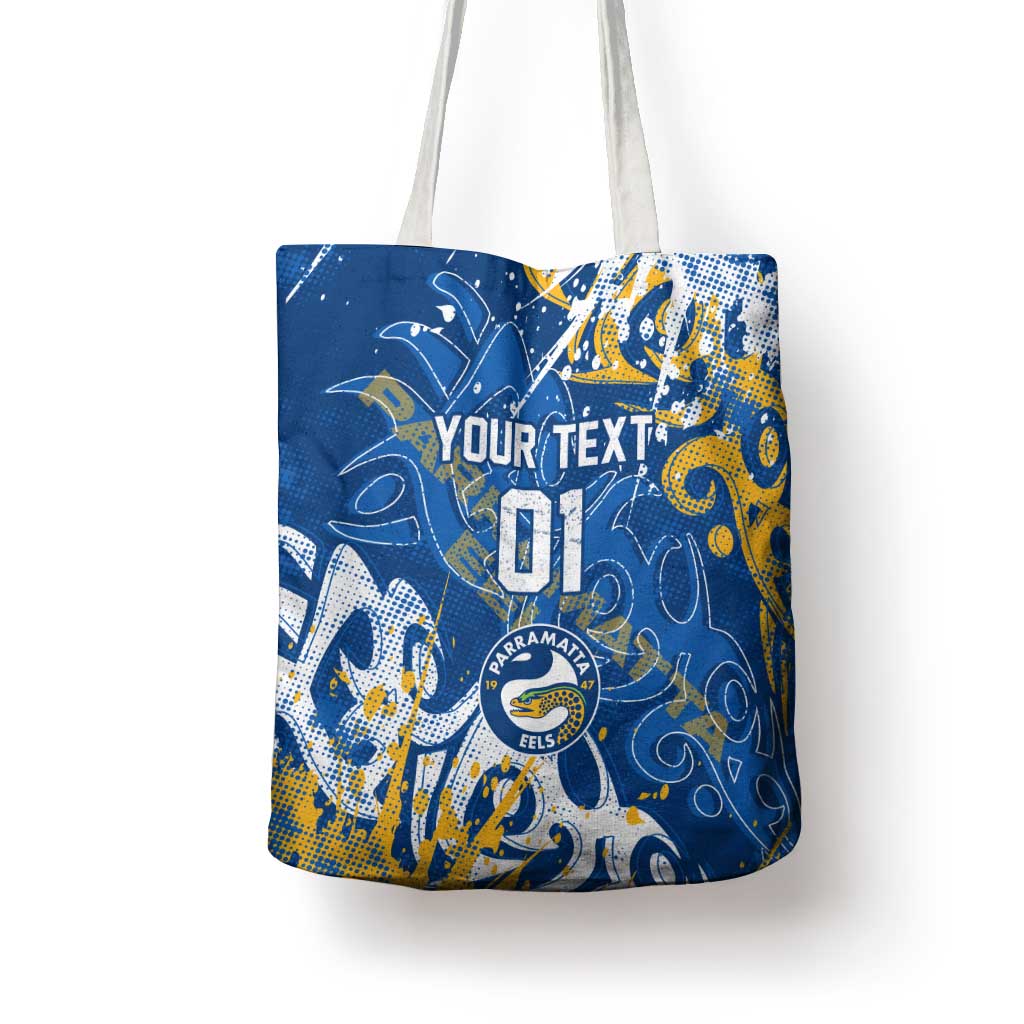 Personalized Parramatta Eels Rugby Tote Bag Urban Street Graffiti Style - Distressed Splatter Elements