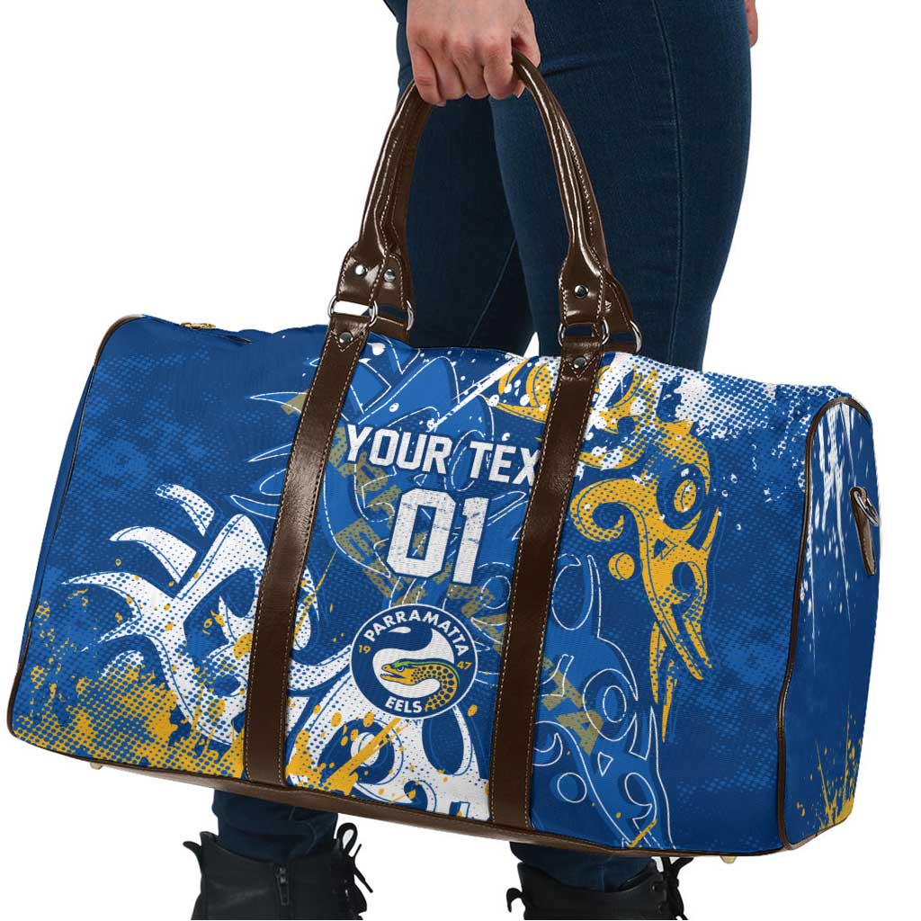 Personalized Parramatta Eels Rugby Travel Bag Urban Street Graffiti Style - Distressed Splatter Elements